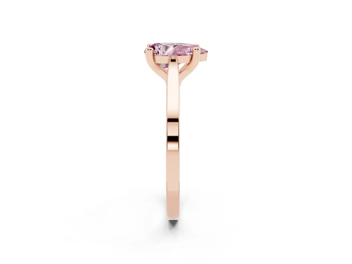 Fancy Pink Pear Cut Solitaire Diamond Ring with Four-Prong Setting and Tapered Band Rose gold