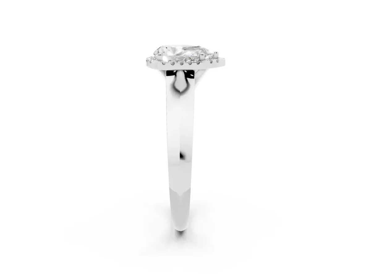 Pear Cut Halo Diamond Ring with Cathedral Band and Four-Prong Setting Silver