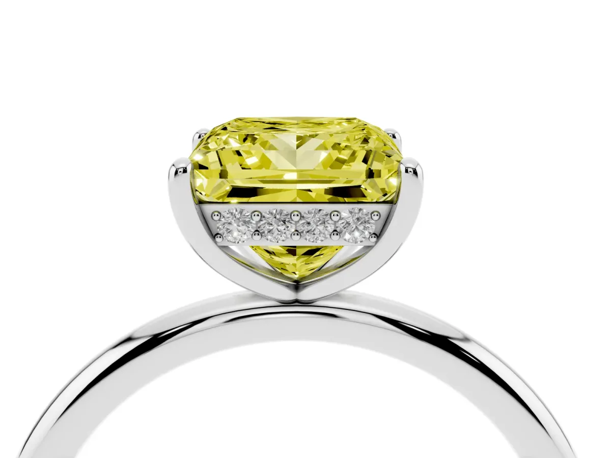 Fancy Yellow Princess Cut Solitaire Diamond Ring with a Classic Band and Four-Prong Setting Platinum