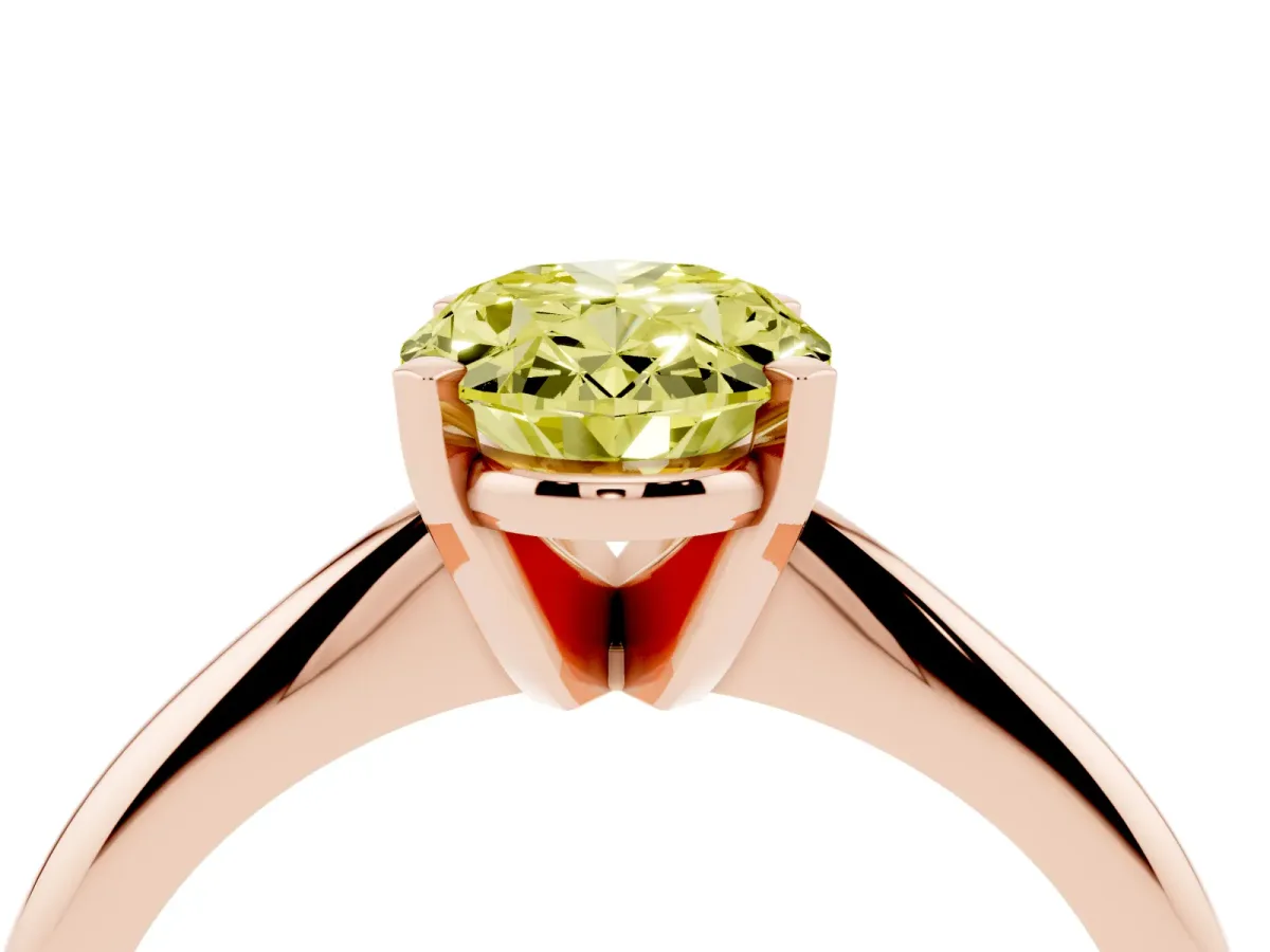 Fancy Yellow Oval Cut Cut Solitaire Ring with Four-Prong Setting on a Classic Band Rose gold