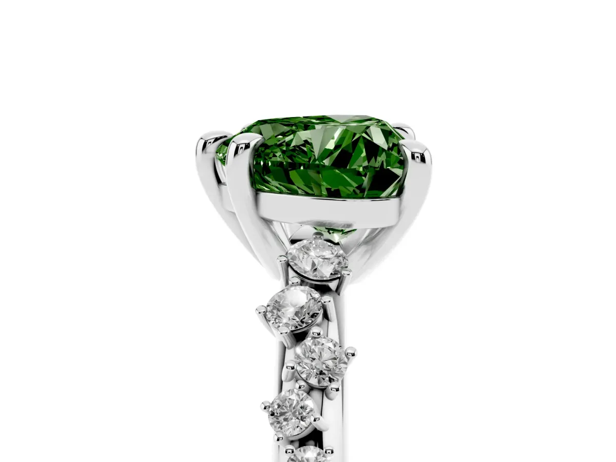 Fancy Green Heart Cut Cut Diamond Vine Band with Four-Prong Setting Silver