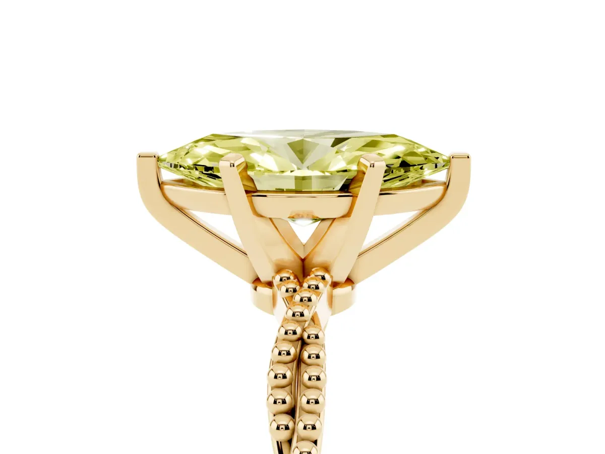 Fancy Yellow Marquise Cut Solitaire Twisted Band with Bead Prong Setting Yellow gold