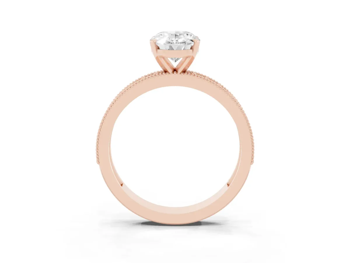Oval Cut Diamond Milgrain Pavé Engagement Ring with Four-Prong Setting Rose gold
