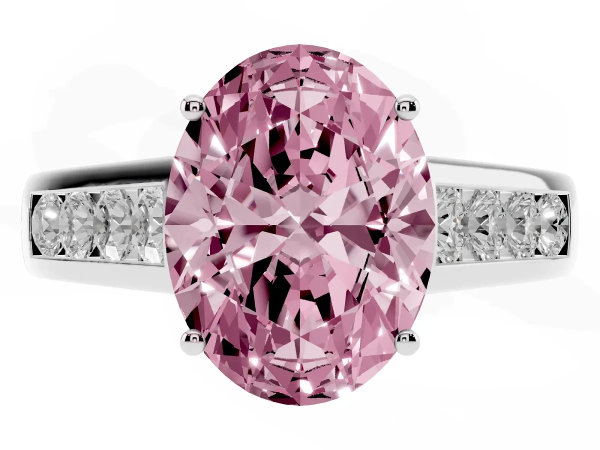 Fancy Pink Oval Cut Solitaire Channel-Set Diamond Engagement Ring with Four-Prong Setting Silver