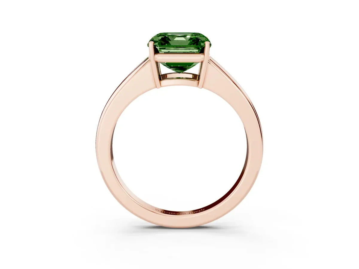 Fancy Green Asscher Cut Solitaire Diamond Ring with Tapered Band and Four-Prong Setting Rose gold