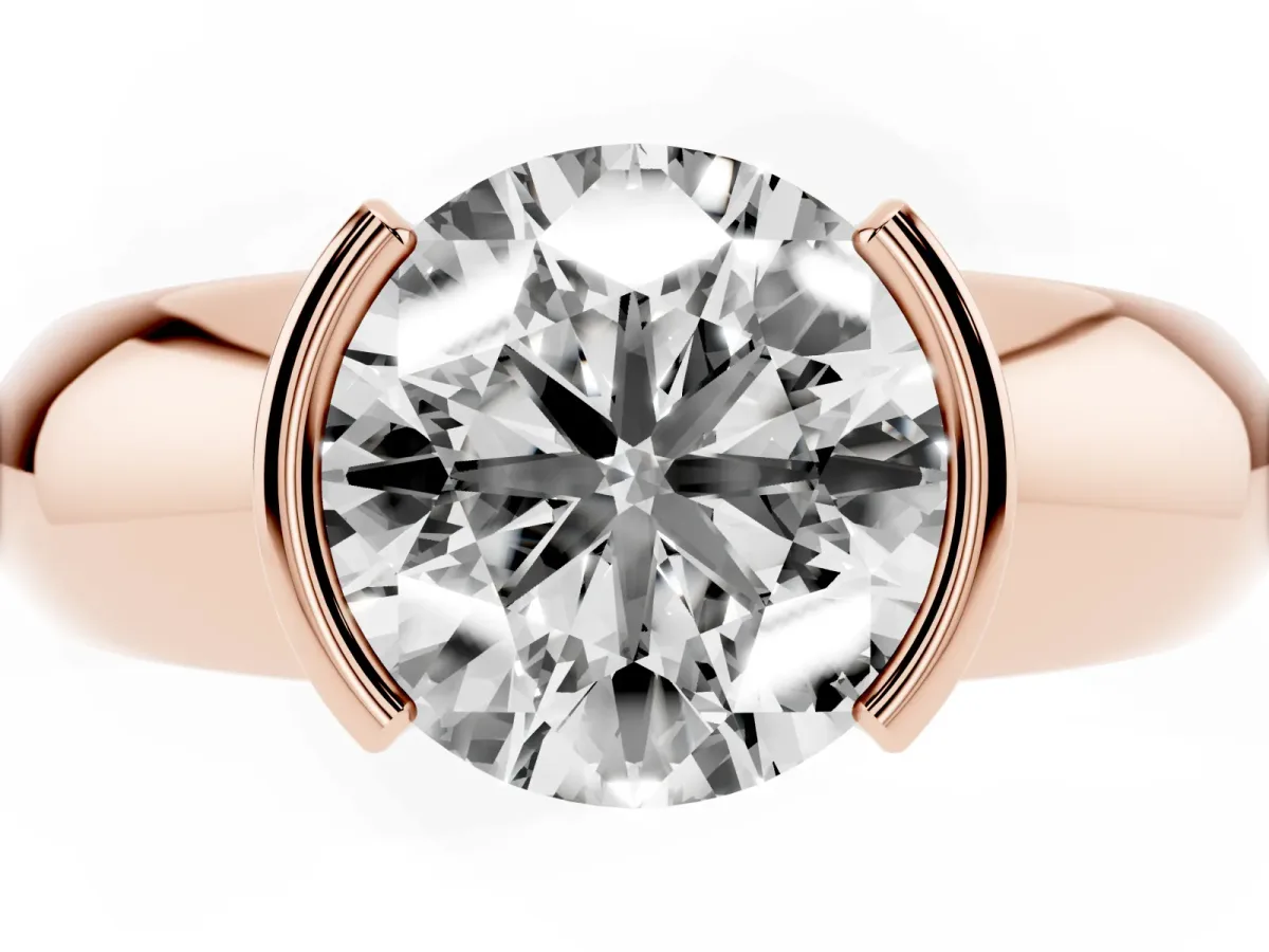 Round Cut Solitaire Tension Set Diamond Ring with Wide Band Rose gold