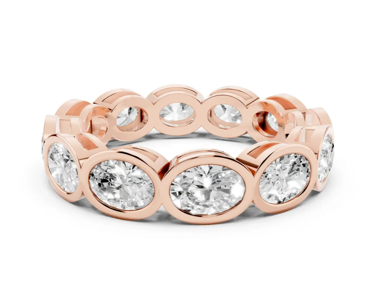 Oval Diamond Bezel Set Eternity Wedding Band Rose gold