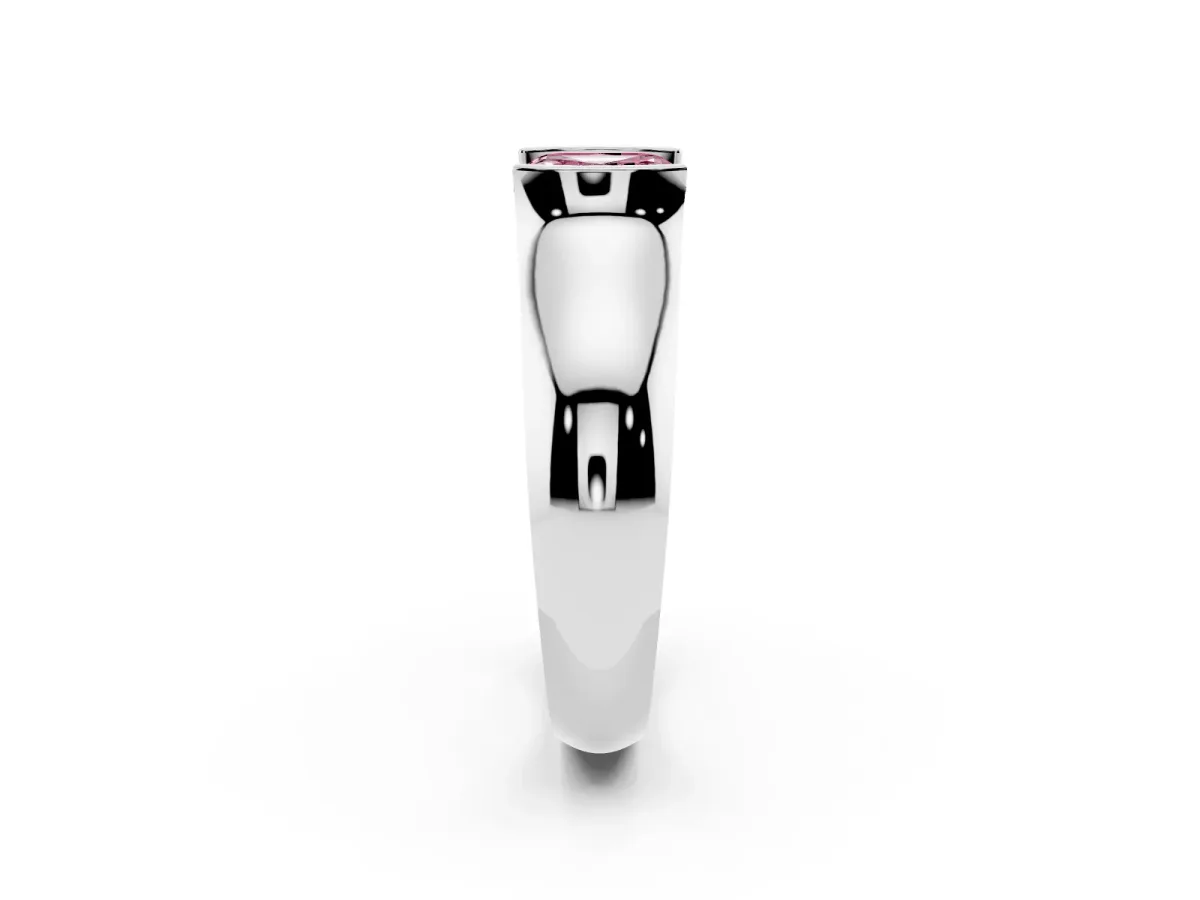 Fancy Pink Asscher Cut Solitaire Bezel Set Diamond Ring with Wide Band Silver