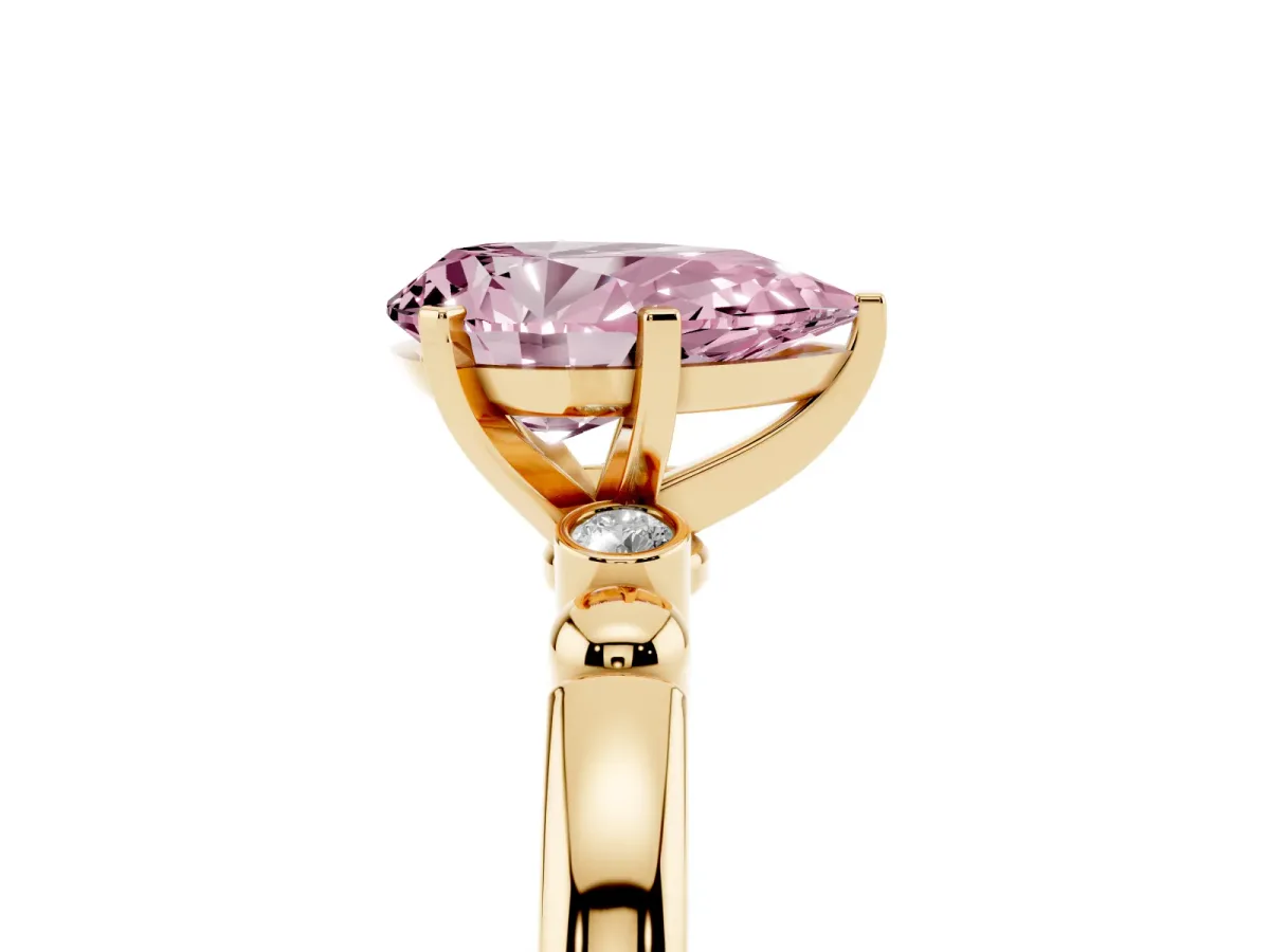 Fancy Pink Pear Cut Solitaire Beaded Band with Four-Prong Setting Yellow gold