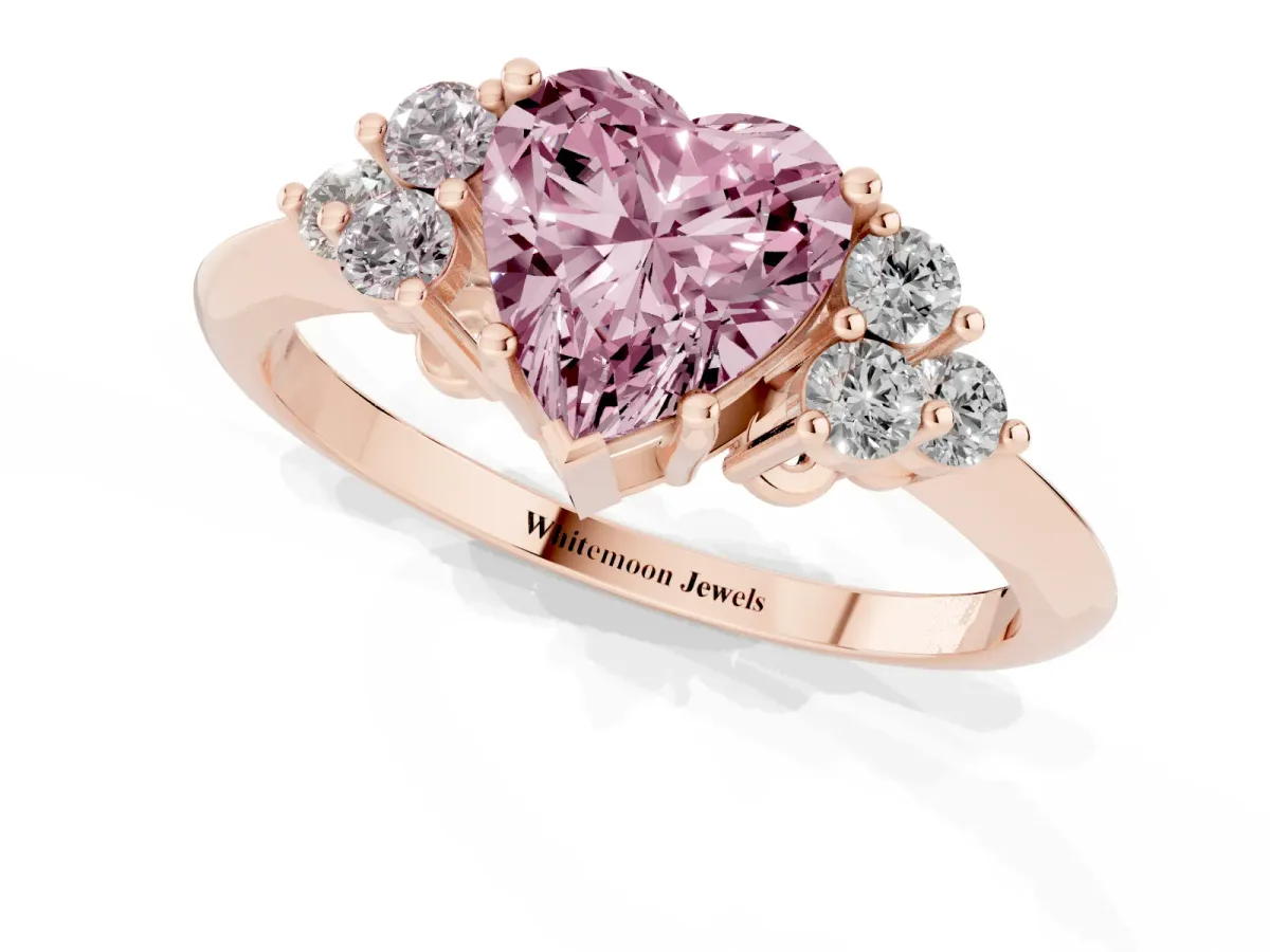 Fancy Pink Heart Cut Cut Diamond Cluster Ring with Solitaire Band and Four-Prong Setting Rose gold