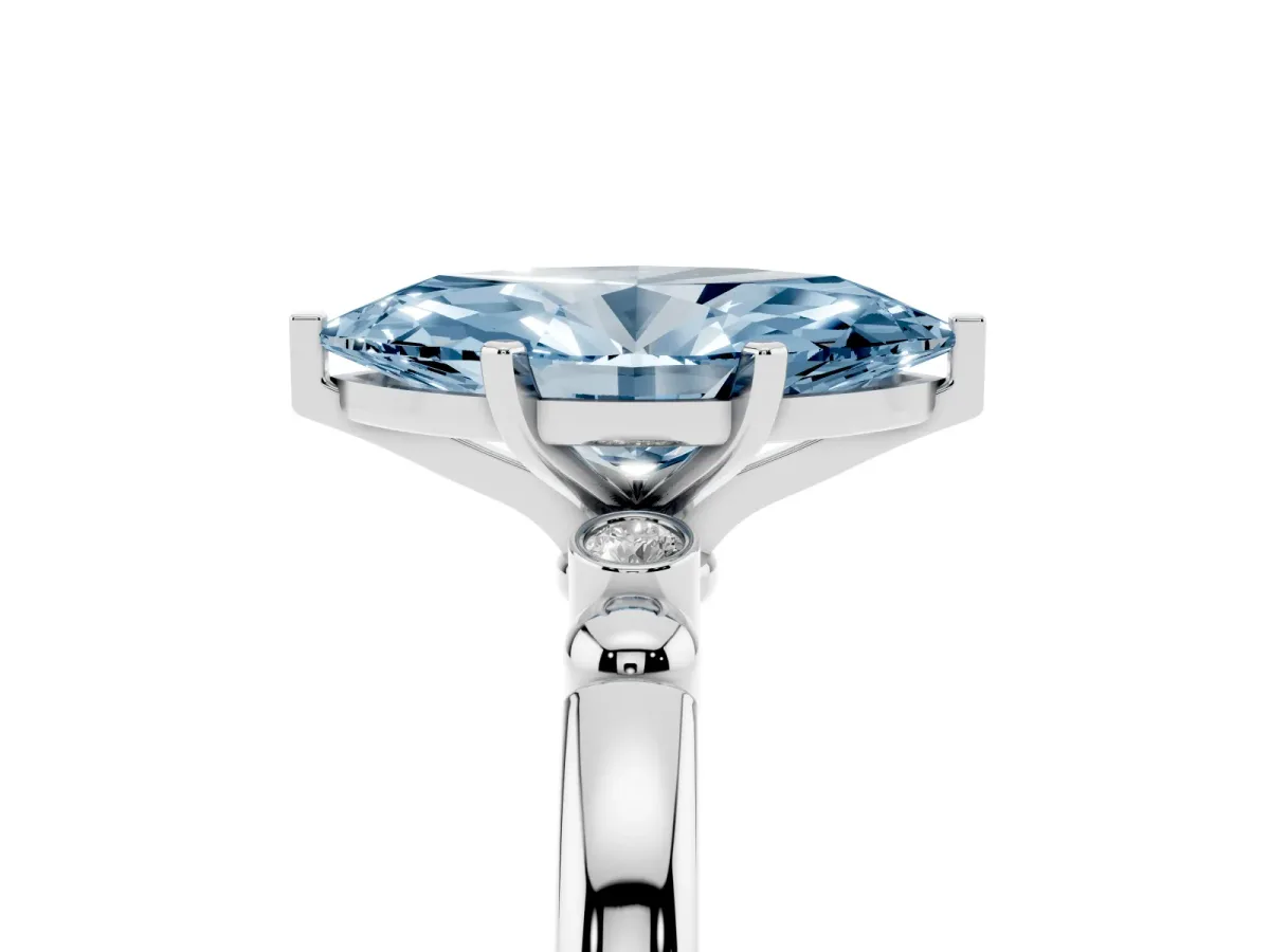Fancy Blue Marquise Cut Solitaire Beaded Band with Four-Prong Setting Platinum