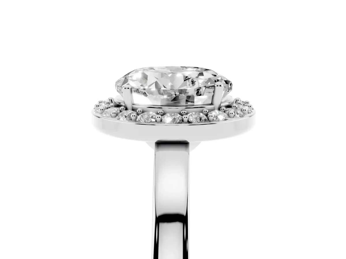 Round Cut Halo Diamond Ring with Solitaire Band and Prong Setting Silver