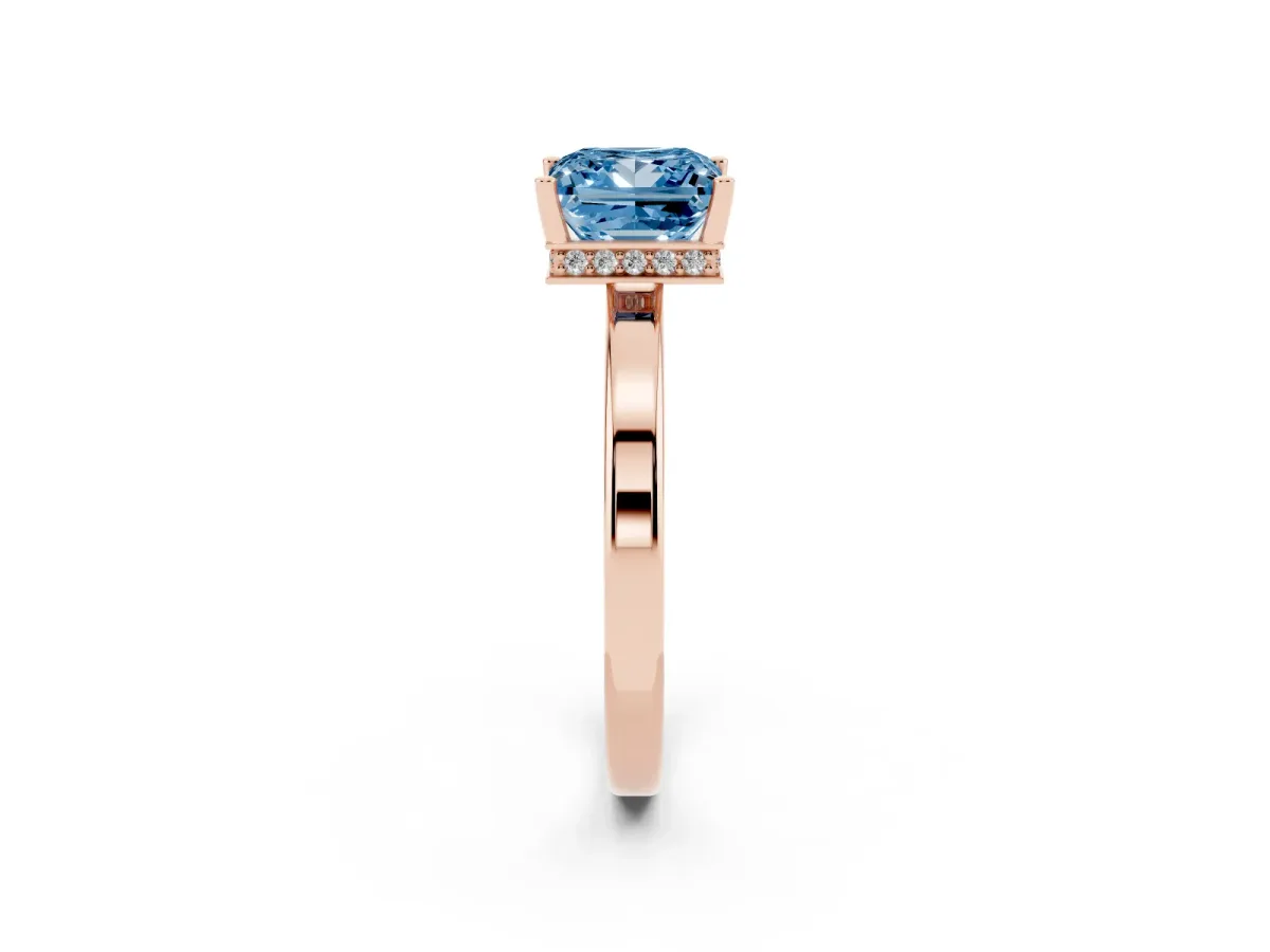 Fancy Blue Princess Cut Cut Solitaire Engagement Ring with Four-Prong Setting on a Classic Band Rose gold