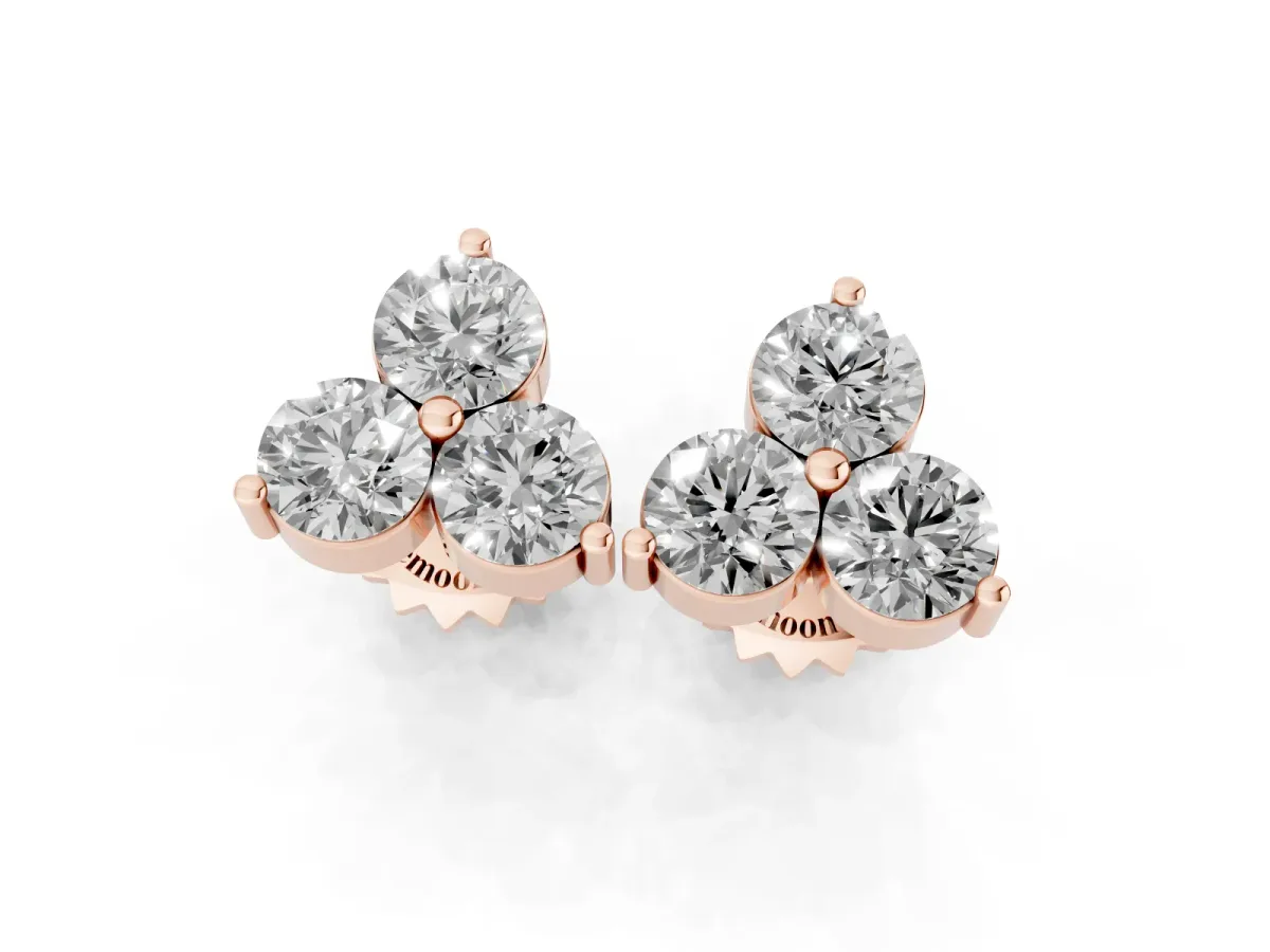 Triangular Cluster Round Diamond Stud Earrings with Prong Setting Rose gold