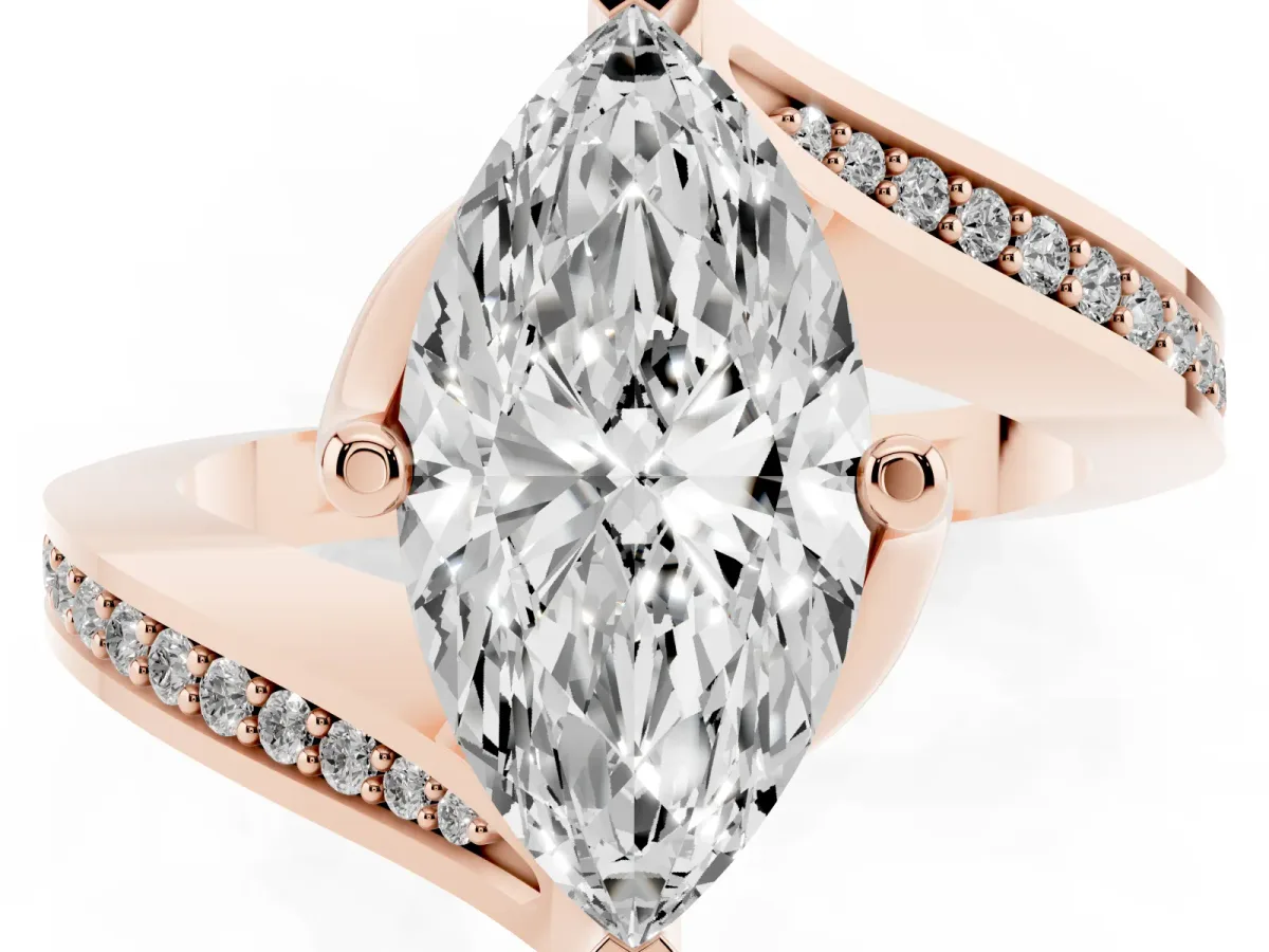 Marquise Cut Solitaire Diamond Twist Band with Pavé Setting and Four-Prong Setting Rose gold