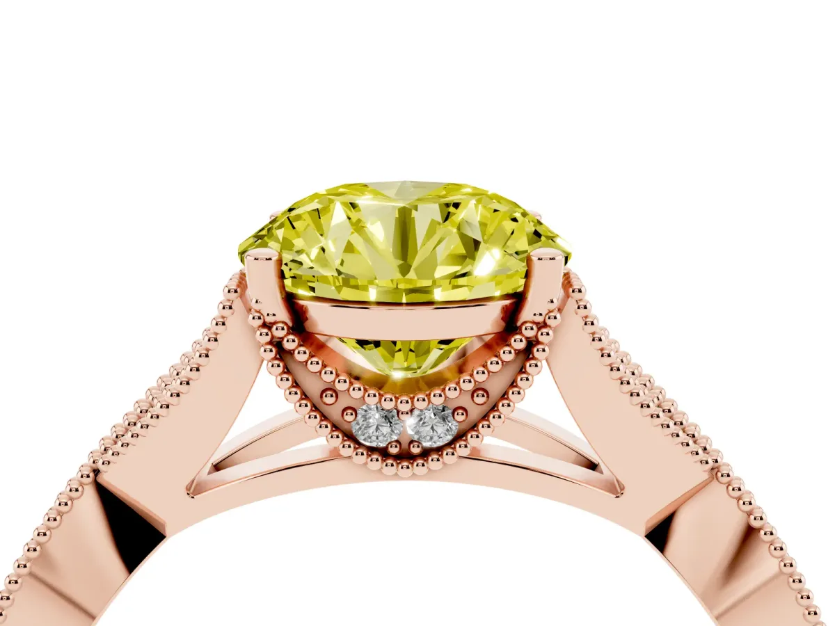 Fancy Yellow Round Cut Cut Diamond Twisted Band with Milgrain Pave Setting and Four-Prong Setting Rose gold