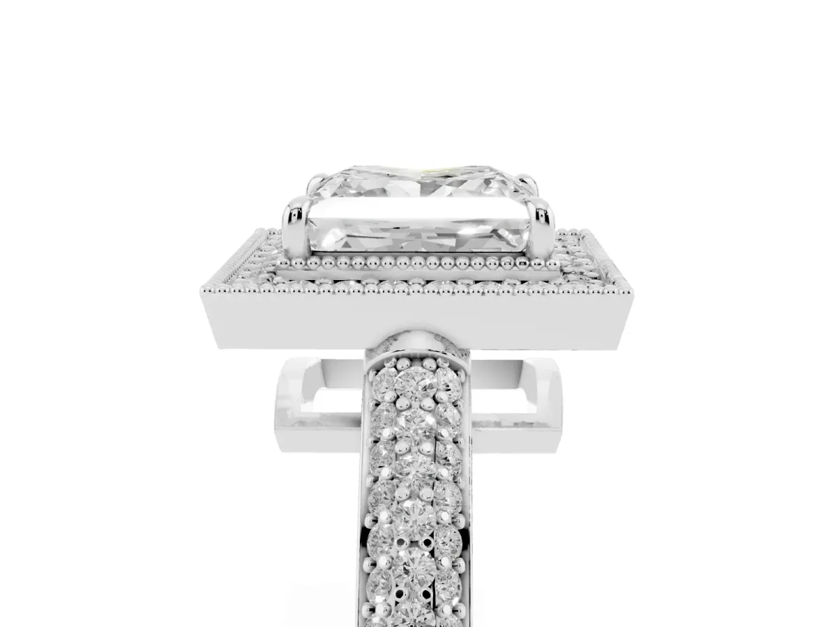 Princess Cut Cut Halo Diamond Pave Band with Four-Prong Setting Silver