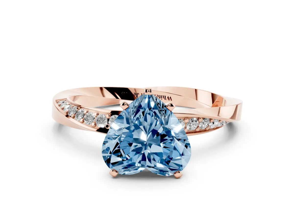 Fancy Blue Heart Cut Diamond Engagement Ring with Side Stone Accents and Four-Prong Setting Rose gold