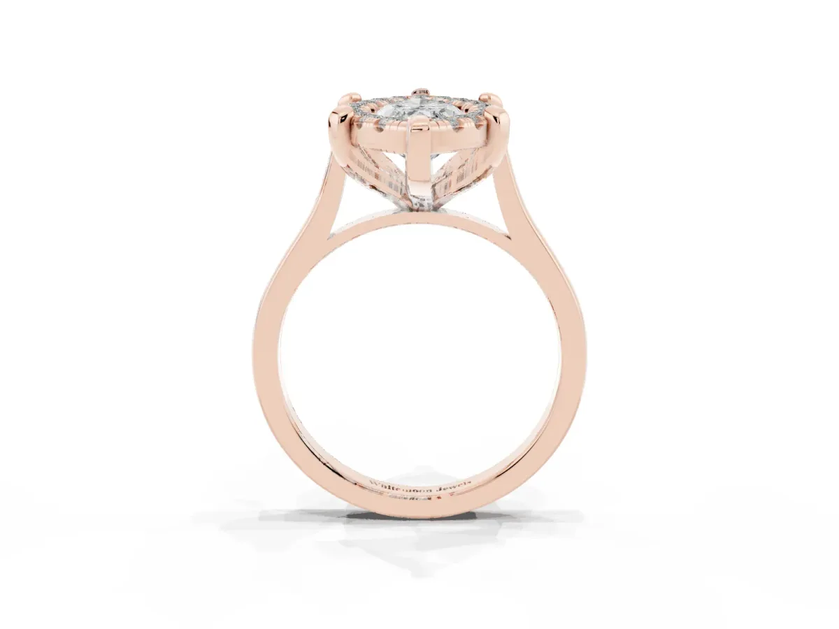 Marquise Cut Diamond Cluster Halo Solitaire with Four-Prong Setting Rose gold