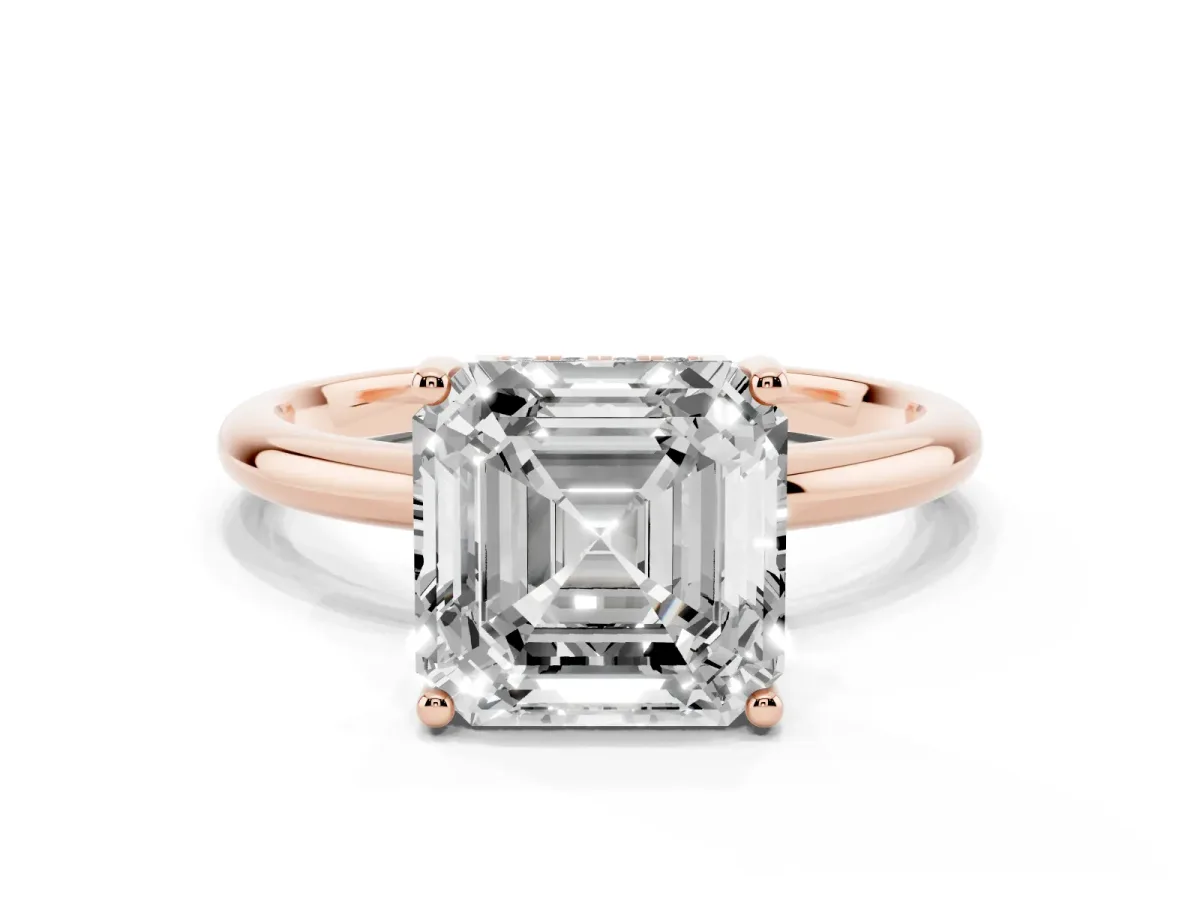 Asscher Cut Cut Solitaire Engagement Ring with Four-Prong Setting and Classic Band Rose gold