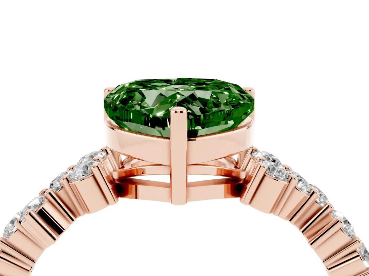 Fancy Green Heart Cut Diamond Scattered Round Accent Ring with Prong Setting Rose gold