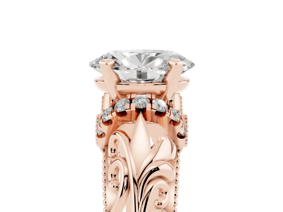 Oval Cut Solitaire Filigree Engagement Ring with Halo and Prong Setting Rose gold