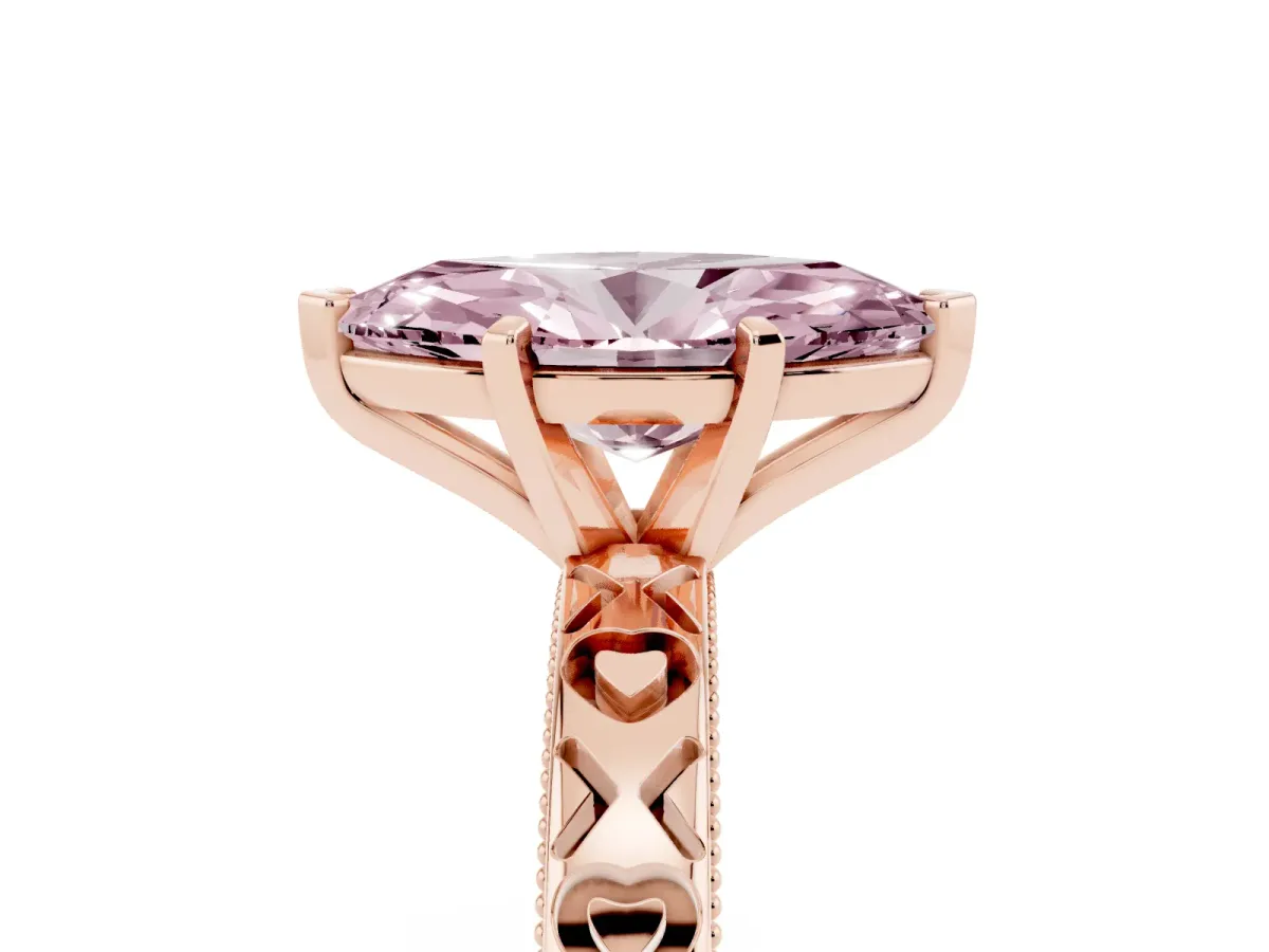 Fancy Pink Marquise Cut Solitaire Diamond Engagement Ring with XO Engraved Band and Four-Prong Setting Rose gold