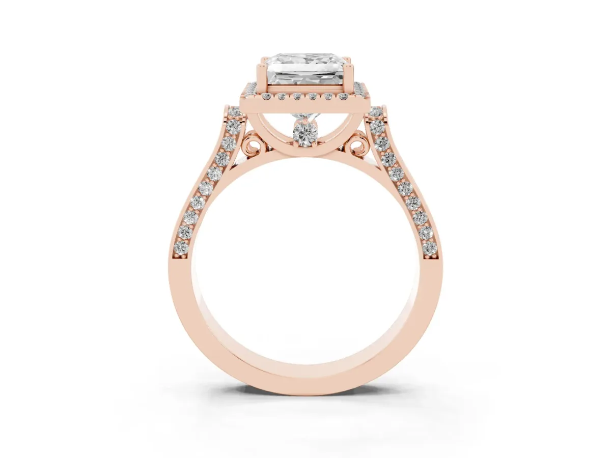 Princess Cut Halo Round Diamond Twist Band with Four-Prong Setting Rose gold