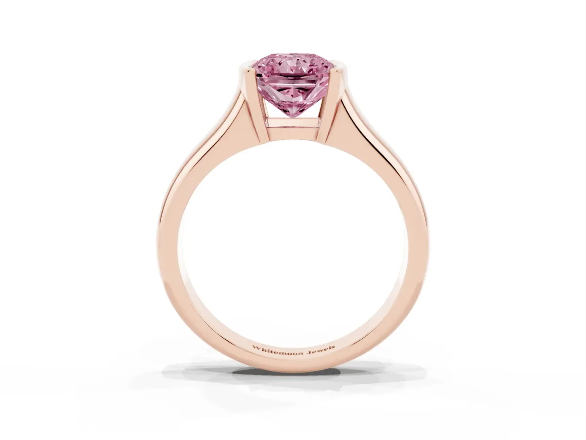 Fancy Pink Radiant Cut Solitaire Tension Set Diamond Ring with Split Shank Band Rose gold