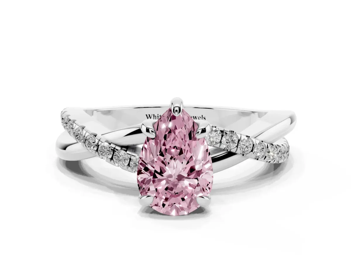 Fancy Pink Pear Cut Cut Diamond Twist Band Solitaire with Prong Setting Platinum