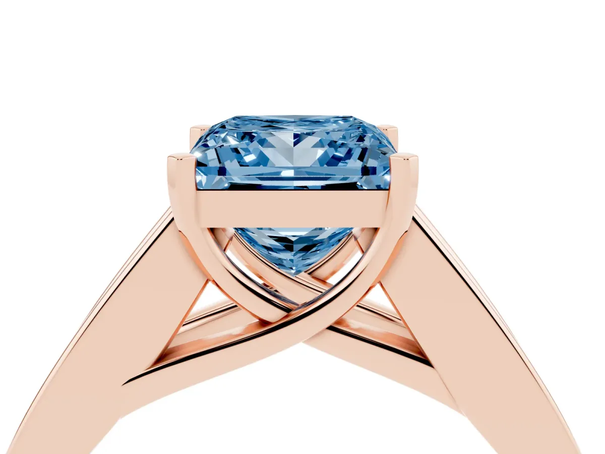 Fancy Blue Princess Cut Cut Channel Set Solitaire Ring with Four-Prong Setting Rose gold