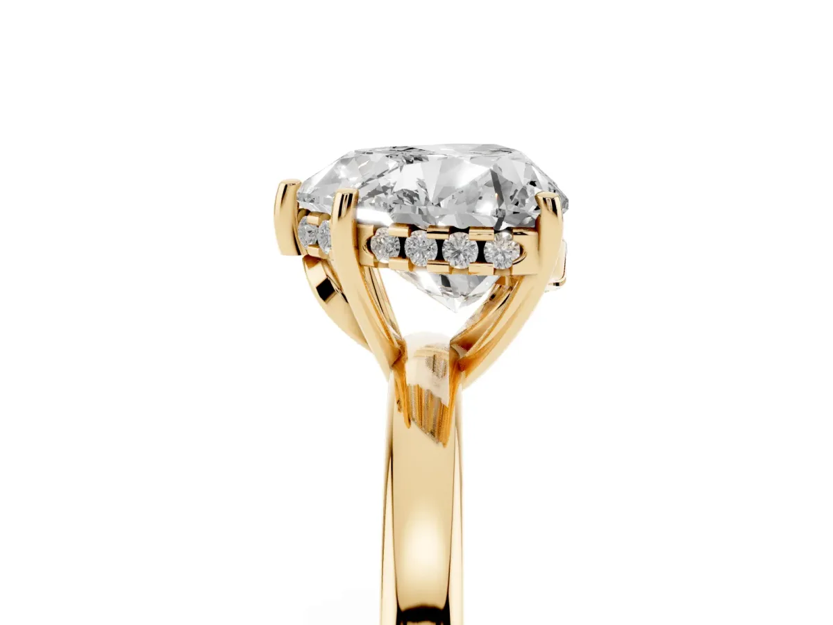 Heart Cut Solitaire Diamond Ring with Prong Setting and Plain Band Yellow gold