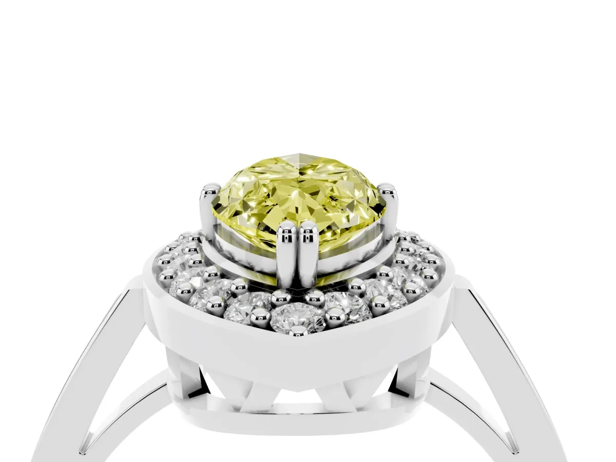Fancy Yellow Marquise Cut Diamond Halo Ring with Split Shank and Four-Prong Setting Silver