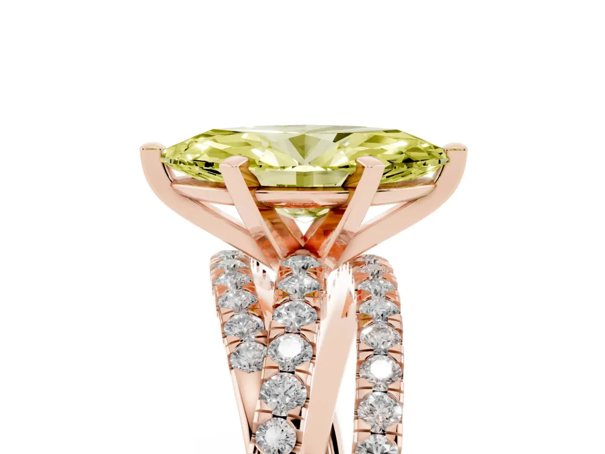 Fancy Yellow Marquise Cut Solitaire Twist Band with Pavé Setting and Four-Prong Setting Rose gold