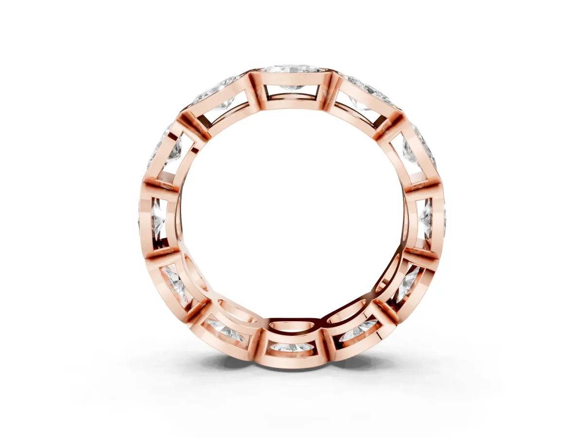 Oval Diamond Bezel Set Eternity Wedding Band Rose gold