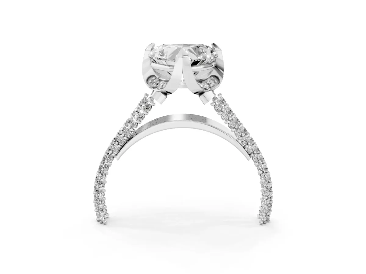 Heart Cut Solitaire Pave Split Shank Ring with Four-Prong Setting White gold