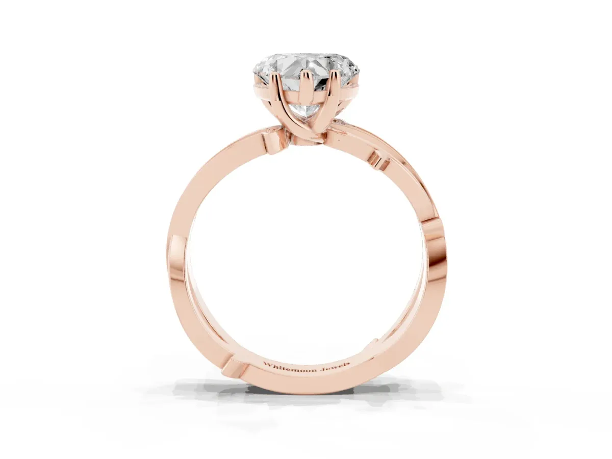Heart Cut Solitaire Twist Band with Pavé Accents and Four-Prong Setting Rose gold