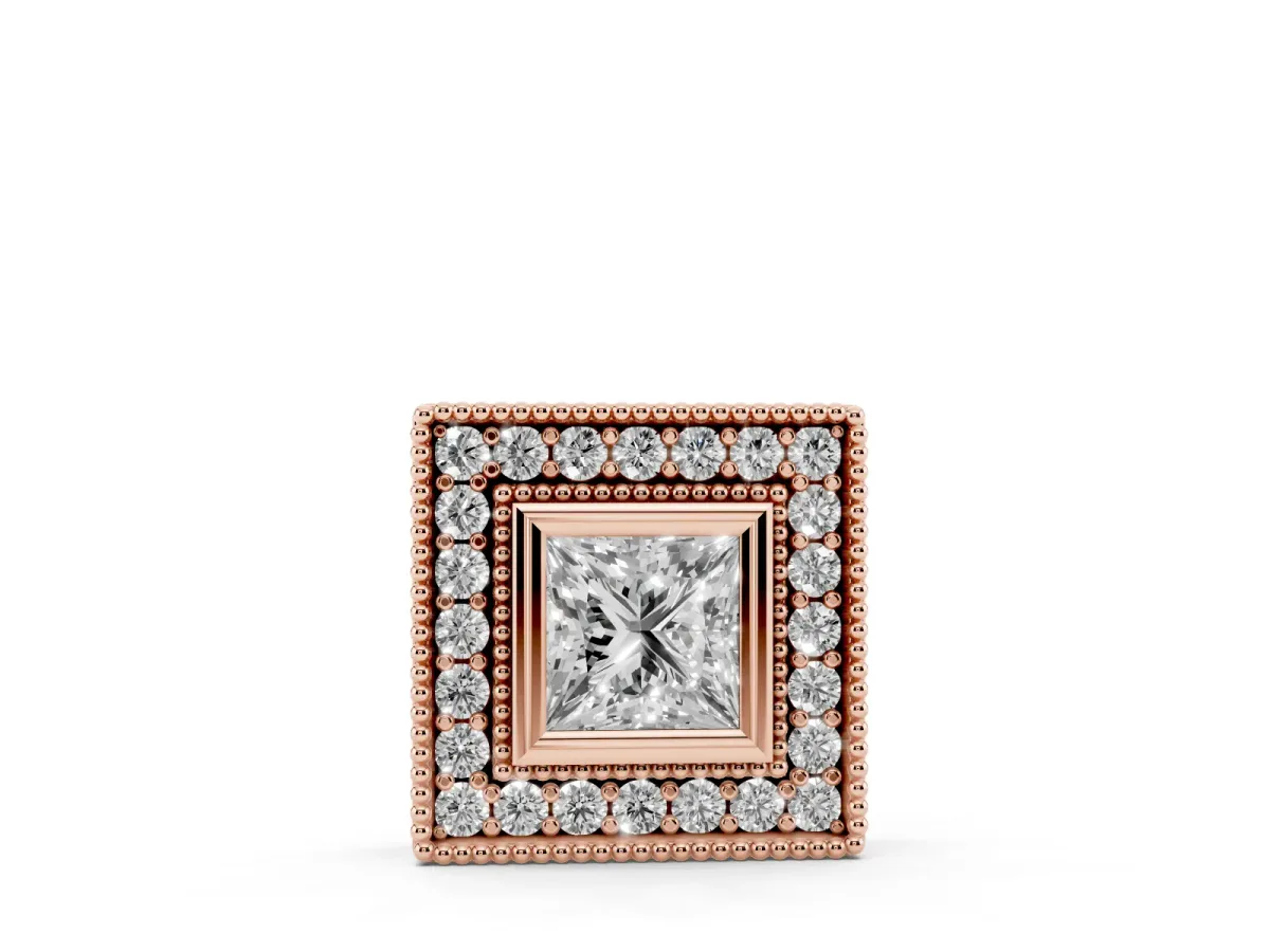 Square Halo Princess Cut Pendant with Bezel Setting Rose gold
