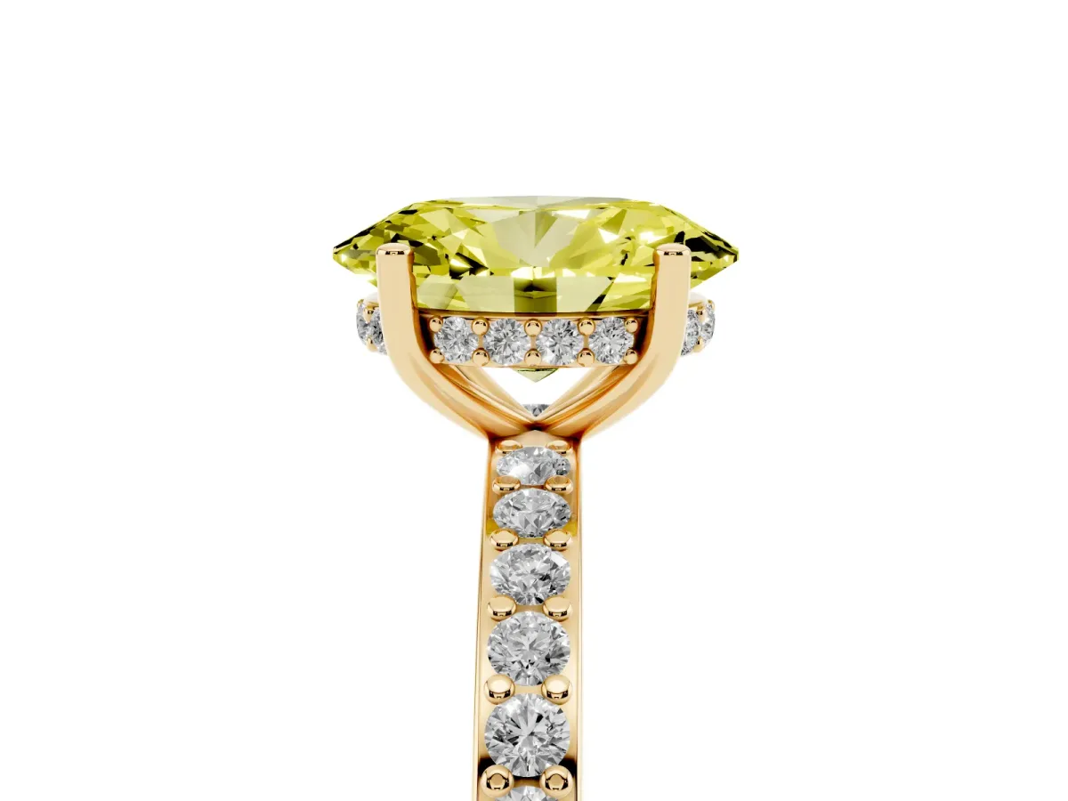 Fancy Yellow Oval Cut Cut Diamond Pavé Band Ring with Four-Prong Setting Yellow gold