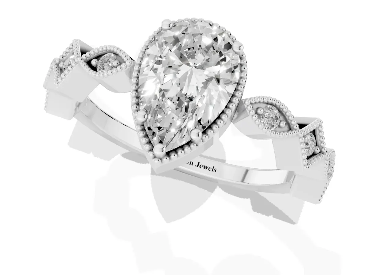 Pear Cut Milgrain Marquise Diamond Twist Band Ring Silver