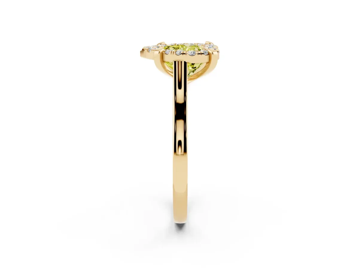 Fancy Yellow Heart Cut Diamond Cluster Halo Solitaire with Four-Prong Setting Yellow gold