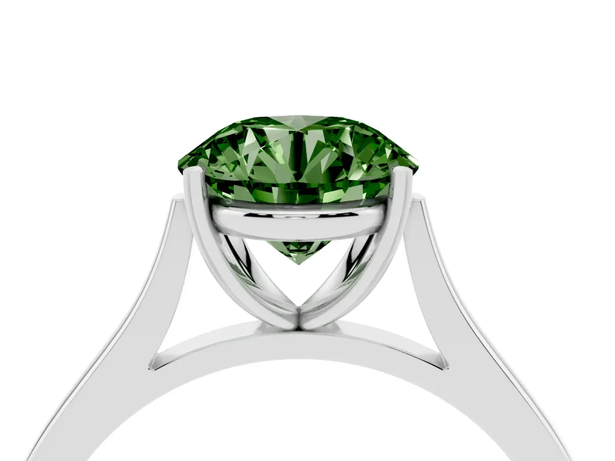 Fancy Green Round Cut Solitaire Heart Prong Engagement Ring with Tapered Band White gold