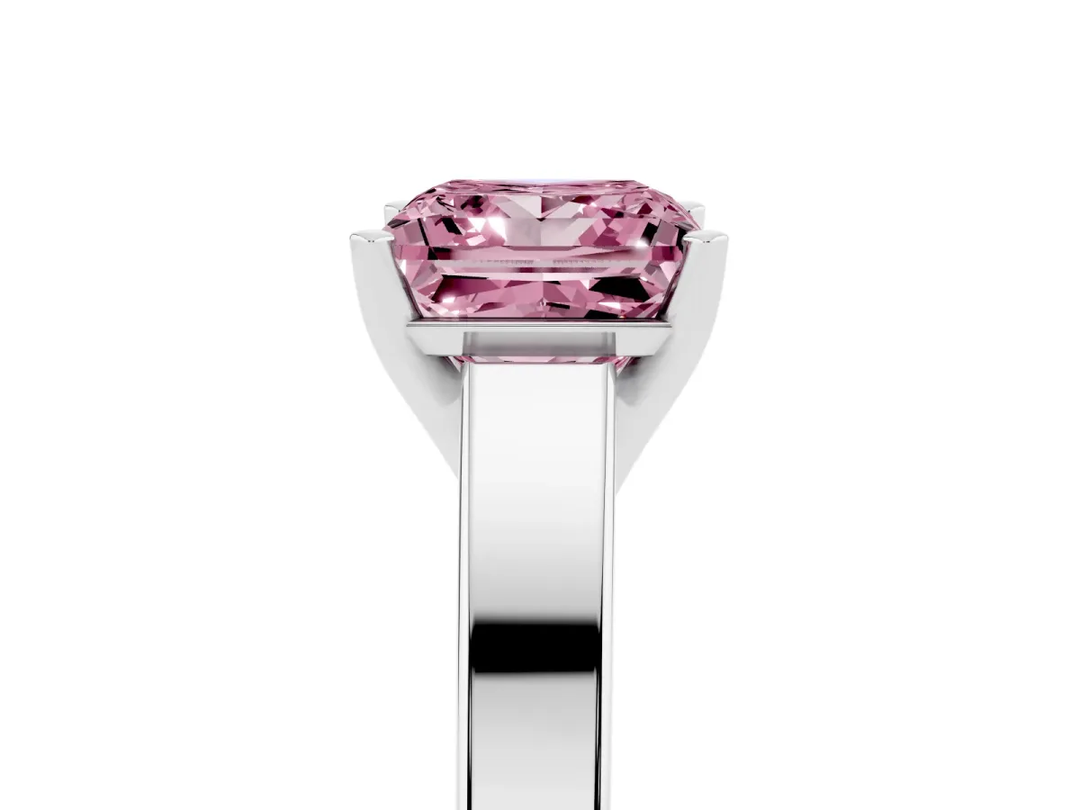 Fancy Pink Princess Cut Solitaire Engagement Ring with Four-Prong Setting and Tapered Band Platinum