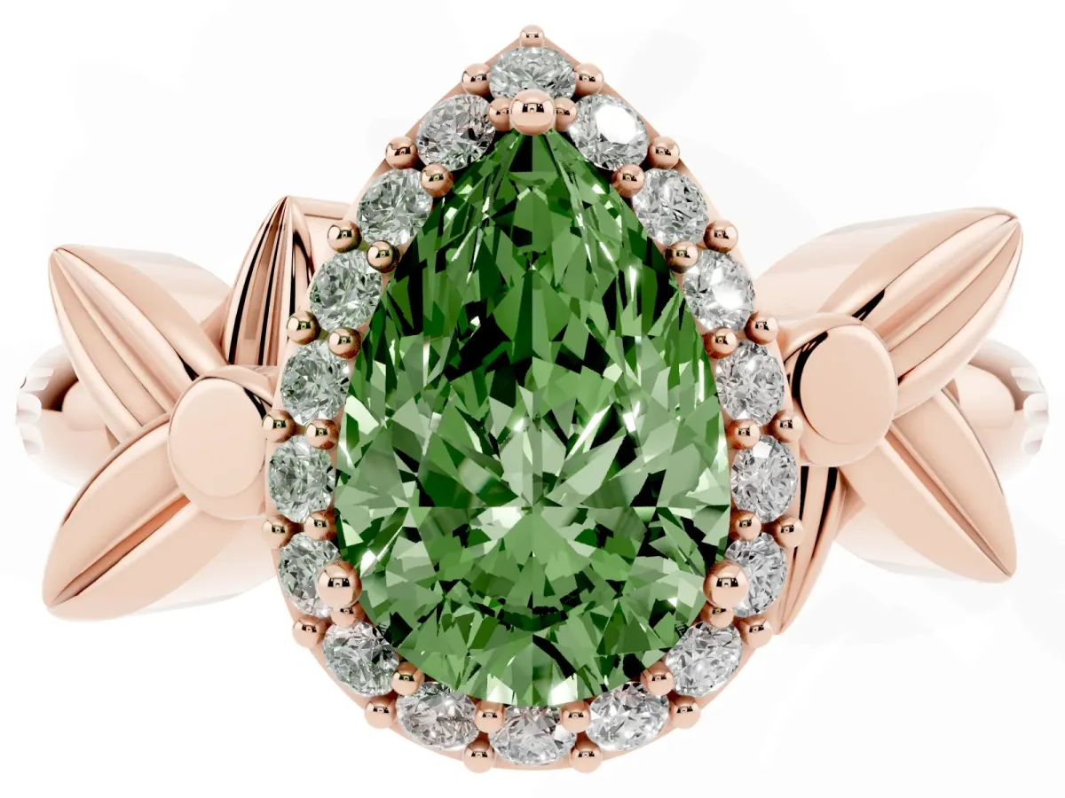 Fancy Green Pear Cut Halo Diamond Floral Band with Four-Prong Setting Rose gold