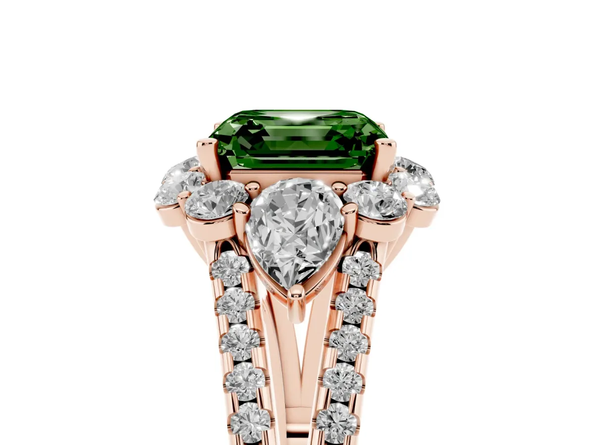 Fancy Green Asscher Cut Halo Split Shank Diamond Engagement Ring with Prong Setting Rose gold
