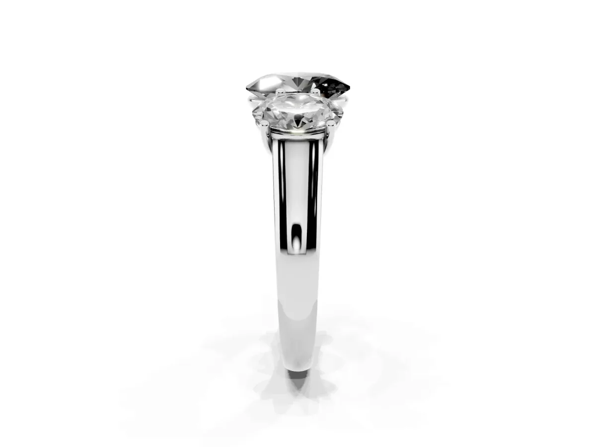 Fancy Black Oval Cut Three-Stone Diamond Ring with Prong Setting on a Classic Band Platinum