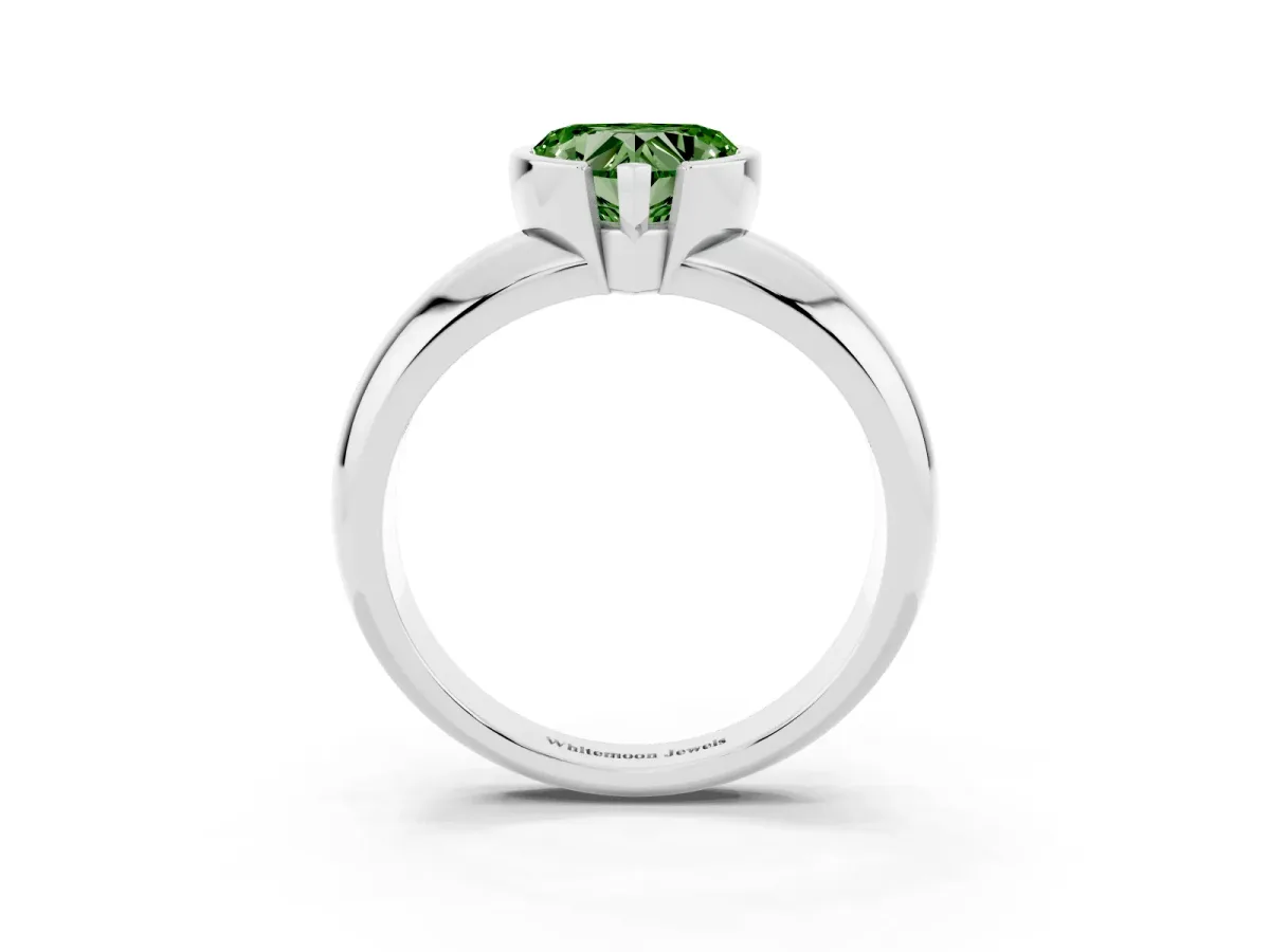 Fancy Green Heart Cut Solitaire Tension Set Diamond Ring with Wide Band White gold