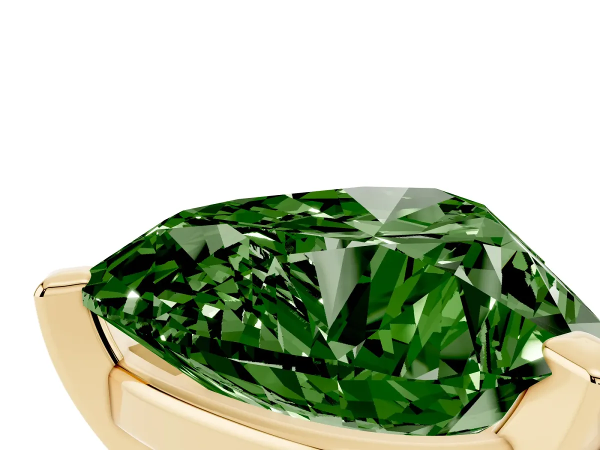 Fancy Green Heart Cut Diamond Solitaire Ring with Prong Setting and Classic Band Yellow gold