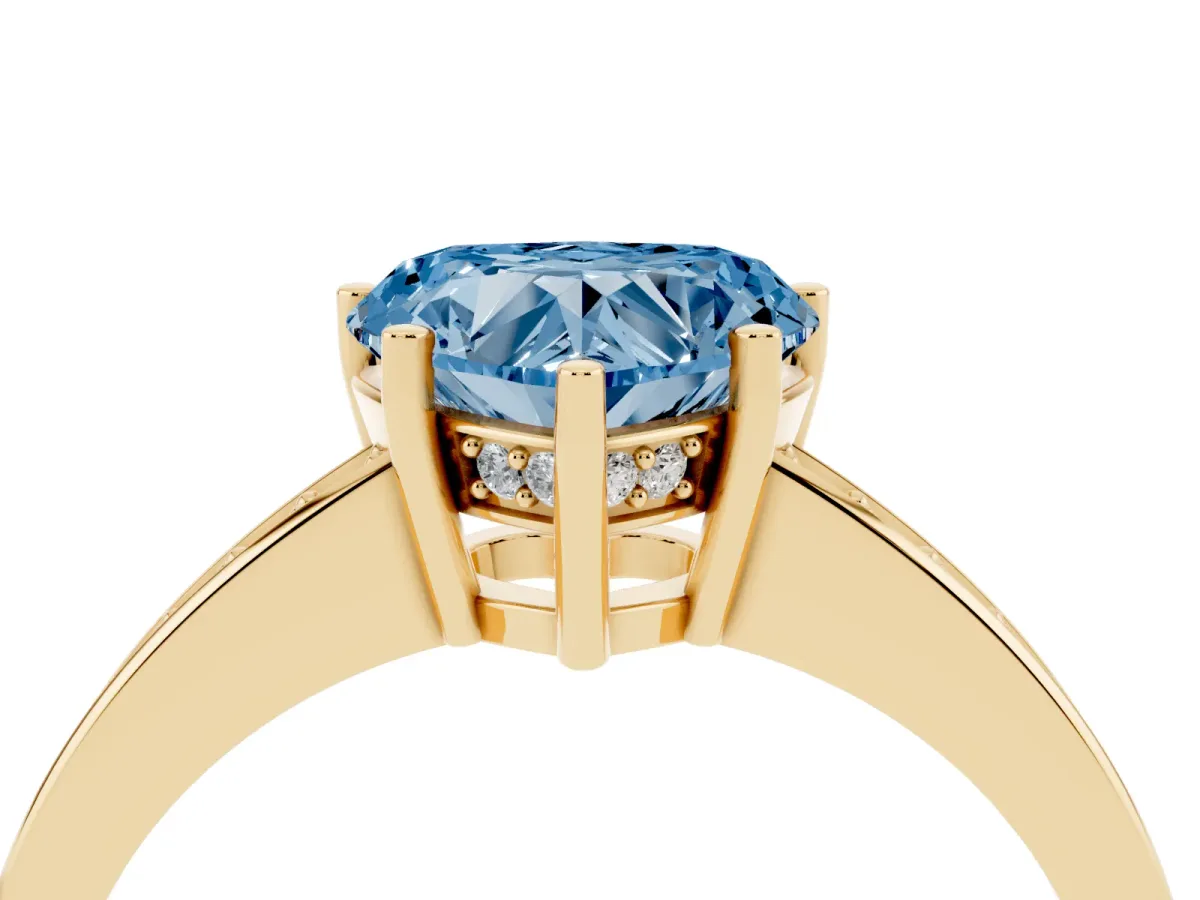 Fancy Blue Heart Cut Solitaire Pavé Band Prong Setting Ring Yellow gold