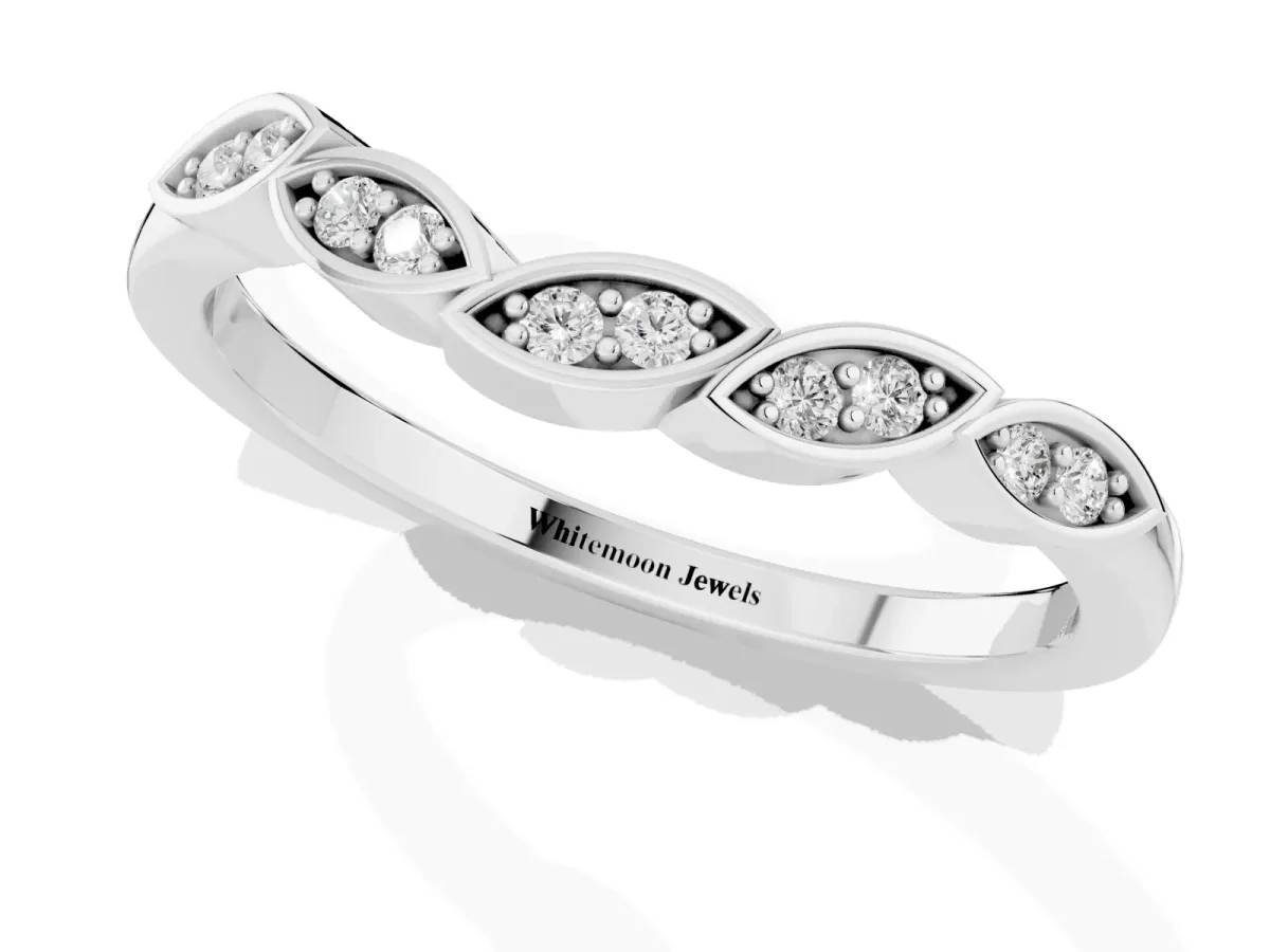 Marquise Diamond Leaf Eternity Band with Bezel Setting White gold